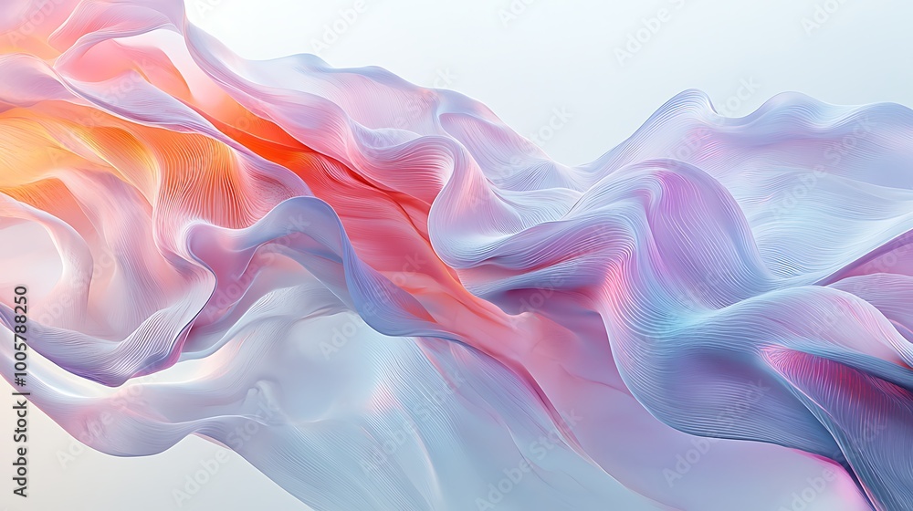 Swirling abstract fabric flows in pink, blue, and orange hues, evoking a dreamlike atmosphere. Swirling abstract fabric flows in pink, blue, and orange hues, evoking a dreamlike atmosphere.