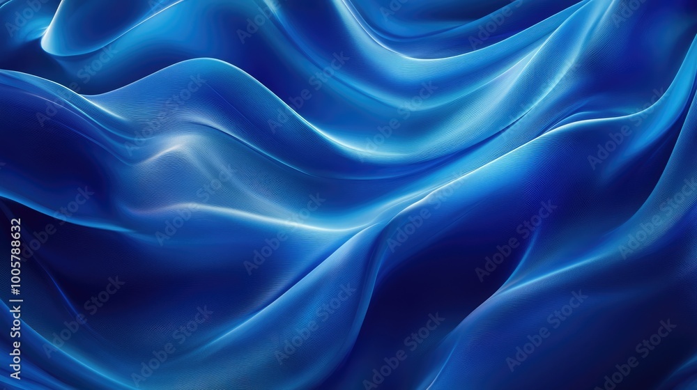 Obraz premium Dynamic blue wave patterns flowing horizontally, forming a vibrant abstract background design