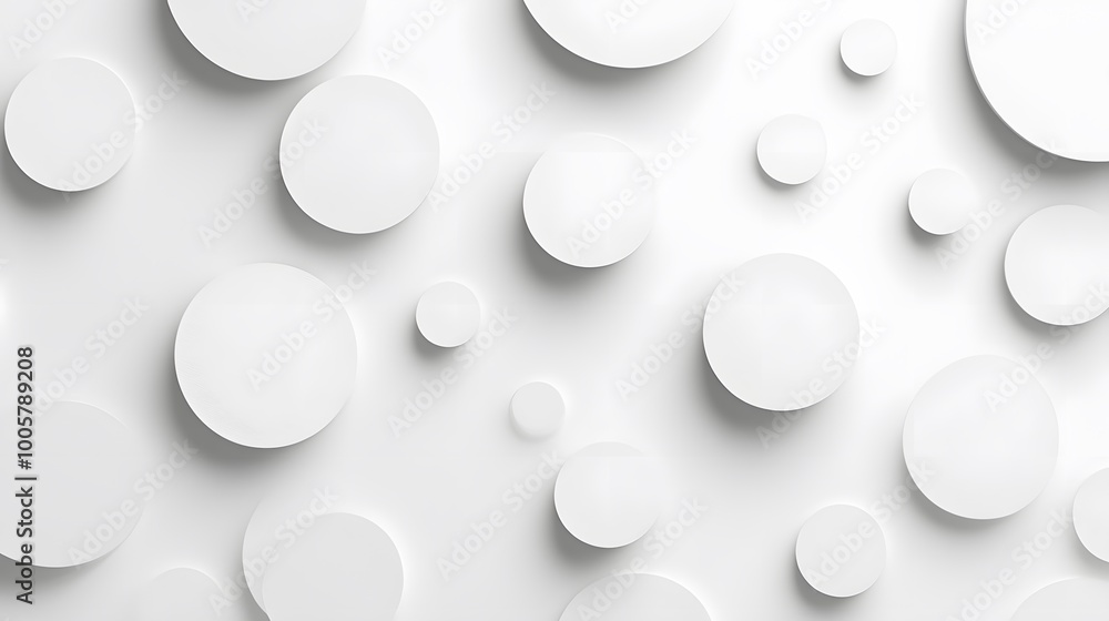 White circles with shadows. abstract pattern for web or print template white background, brochure cover or app. Material style. Geometric 3D illustration. White circles with shadows. abstract pattern for web or print template white background, brochure cover or app. Material style. Geometric 3D illustration.