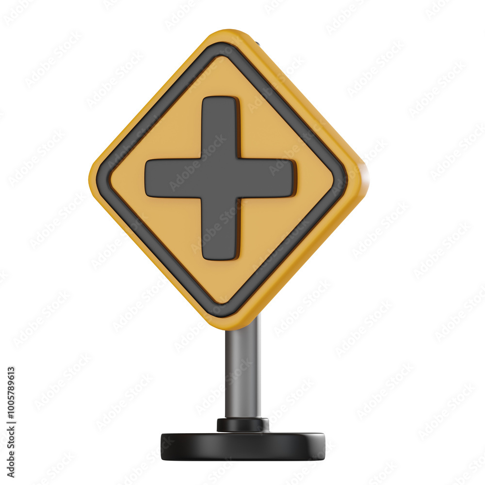 Fototapeta premium Cross Road Sign 3D Illustration, Urban Traffic Guide Render
