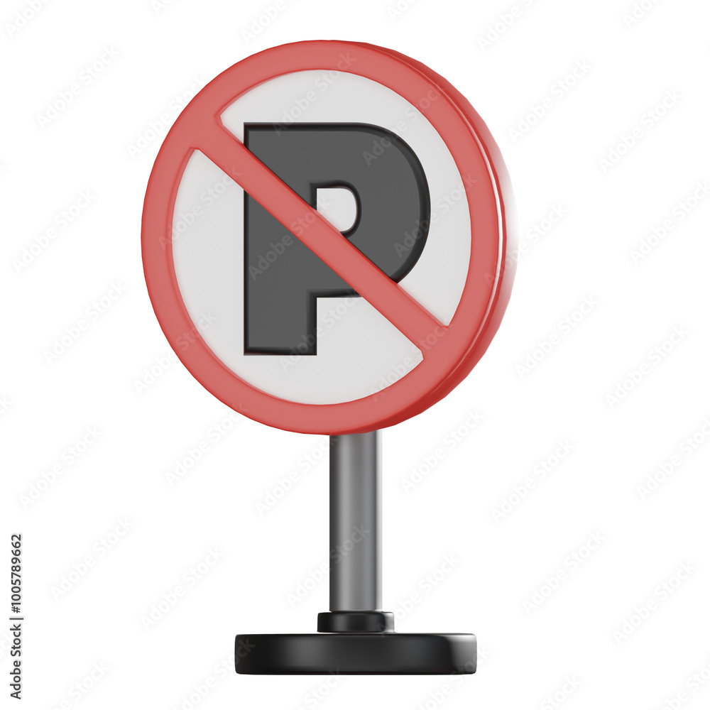 No Parking Sign 3D Render, Road Safety and Traffic Control Icon No Parking Sign 3D Render, Road Safety and Traffic Control Icon