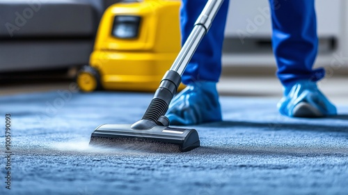 Cleaning company provides home carpet cleaning services, dry cleaning and carpet washing, vacuum cleaner photo