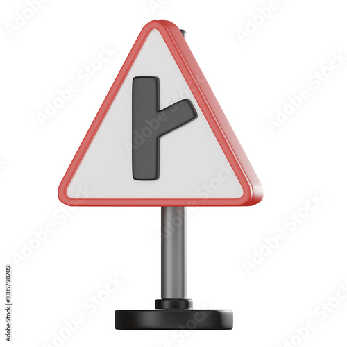 Y Intersection Right Sign 3D Render, Roadway Signage for Safety photo