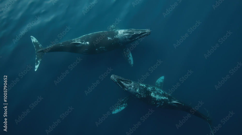 Fototapeta premium Stunning Aerial Drone Photo of Whales in the Ocean – Captivating Wildlife and Marine Mammal Photography