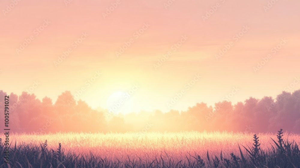 meadow or forest at dawn, with the first rays of sunlight breaking over the horizon meadow or forest at dawn, with the first rays of sunlight breaking over the horizon