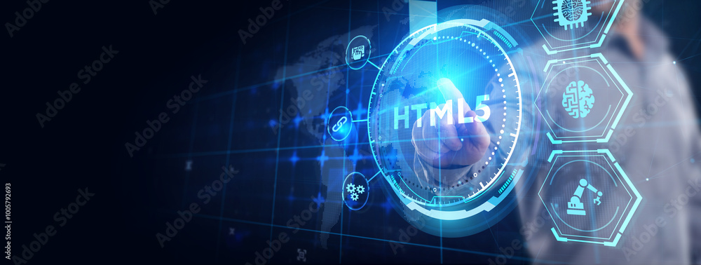 The concept of business, technology, the Internet and the network. HTML5. The concept of business, technology, the Internet and the network. HTML5.
