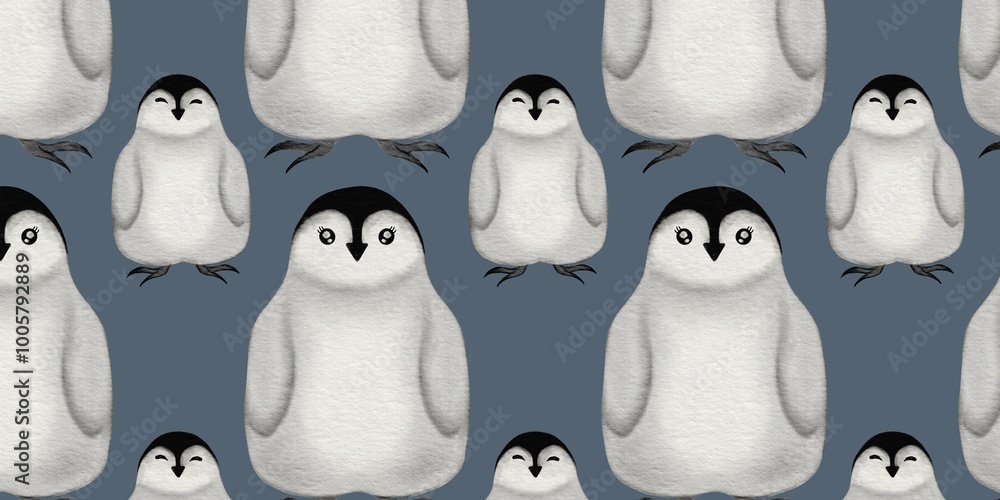 Obraz premium Cute penguin pattern celebrating New Year's Eve on a stylish blue background