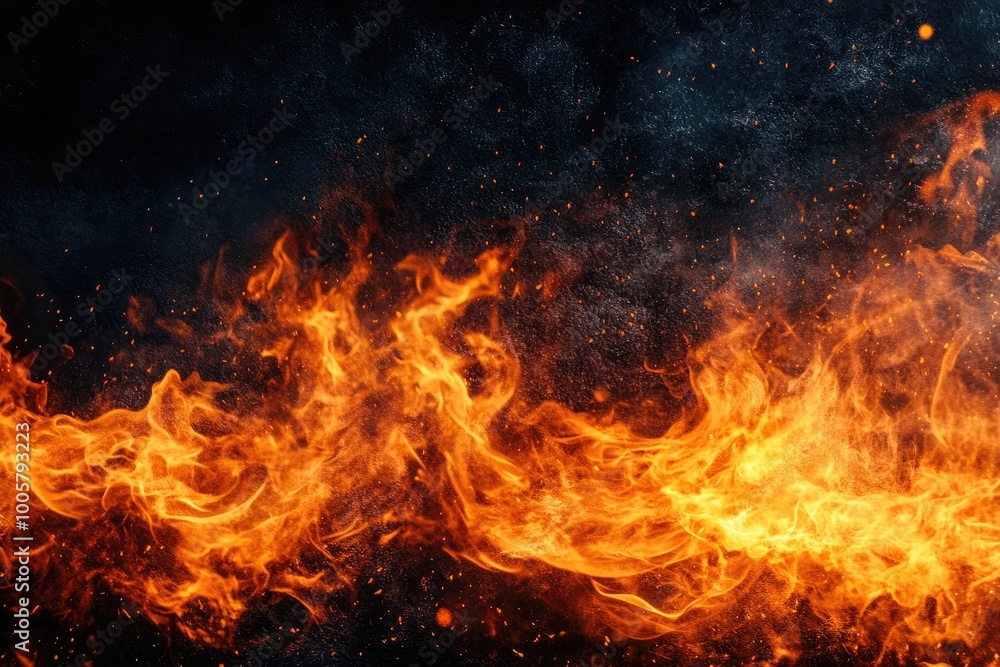 Fototapeta premium Fiery flames against dark background. Perfect for adding a fiery, dramatic element to your design.