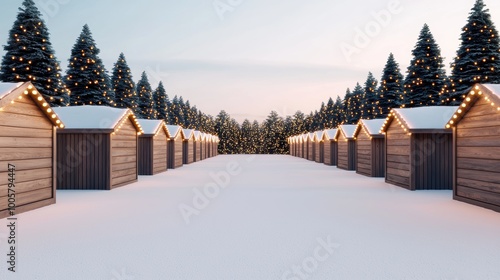 Wallpaper Mural Charming wooden cabins adorned with lights in snowy landscape. Torontodigital.ca