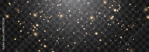 Magical light dust, dusty shine. Flying particles of light. Christmas light effect. Sparkling particles of fairy dust glow in transparent background. Vector illustration on png.