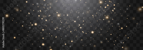 Magical light dust, dusty shine. Flying particles of light. Christmas light effect. Sparkling particles of fairy dust glow in transparent background. Vector illustration on png.