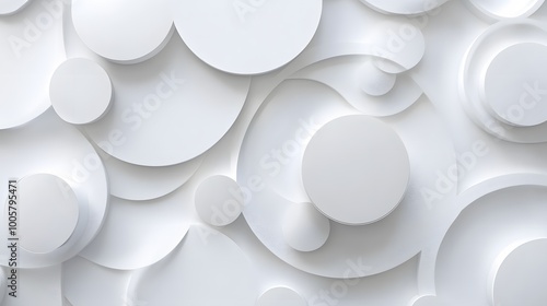 White circles with shadows. abstract pattern for web or print template white background, brochure cover or app. Material style. Geometric 3D illustration. 