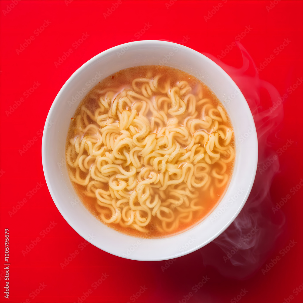 Noodles bowl on red background Noodles bowl on red background