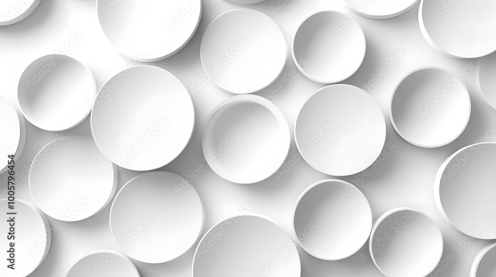 White circles with shadows. abstract pattern for web or print template white background, brochure cover or app. Material style. Geometric 3D illustration. White circles with shadows. abstract pattern for web or print template white background, brochure cover or app. Material style. Geometric 3D illustration.