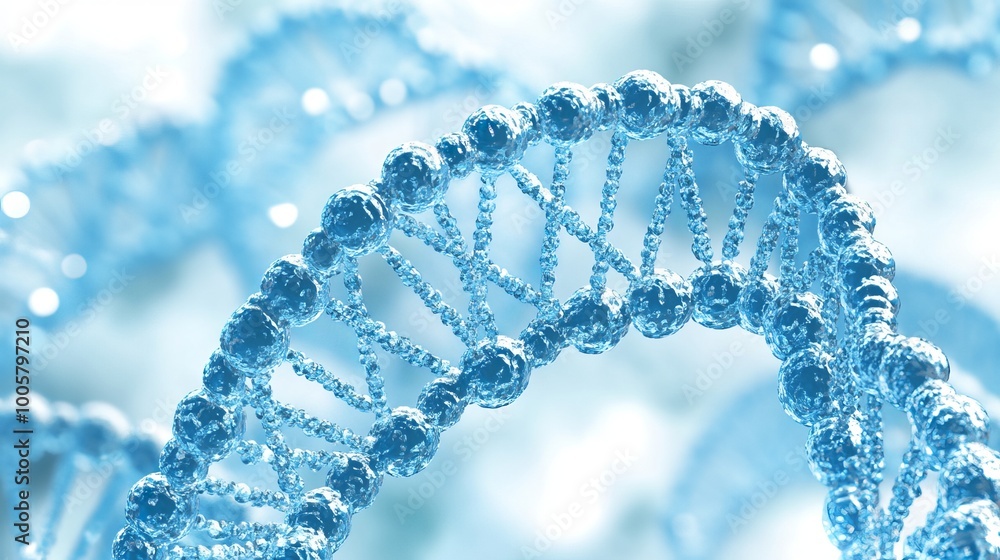 A 3D illustration of a blue DNA structure against an isolated background. A 3D illustration of a blue DNA structure against an isolated background.