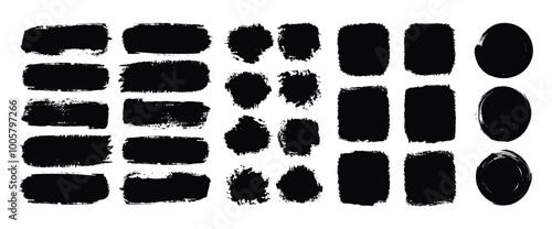Set of different ink paint brush strokes isolated on white background. Grunge banner background. Vector illustration