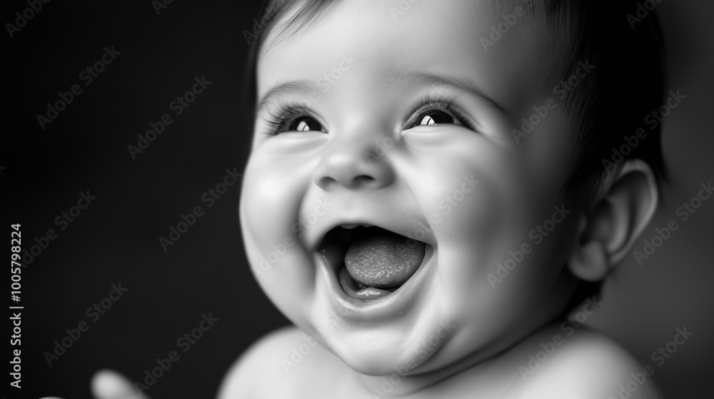 A baby laughing joyfully, with tiny hands reaching out A baby laughing joyfully, with tiny hands reaching out