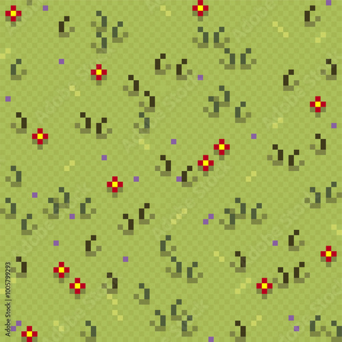 Seamless pixel background with a blooming meadow.