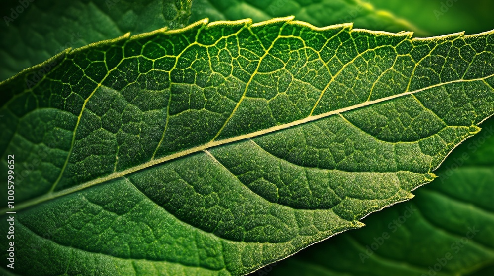 Macro photography showcases the complex vein structure of a green leaf, emphasizing the intricate details of plant biology. Macro photography showcases the complex vein structure of a green leaf, emphasizing the intricate details of plant biology.