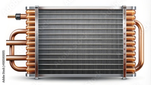 Stylish vector icon representing a ductless HVAC condenser coil, designed with copper or aluminum tubes and fins, photo