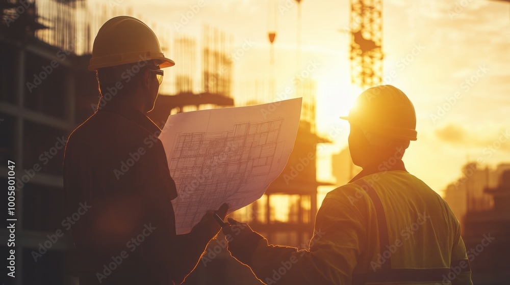 Fototapeta premium An engineer holding a detailed blueprint