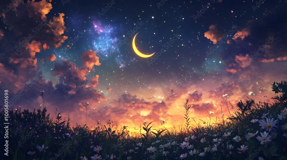 Picturesque Night Scene of a Meadow Picturesque Night Scene of a Meadow