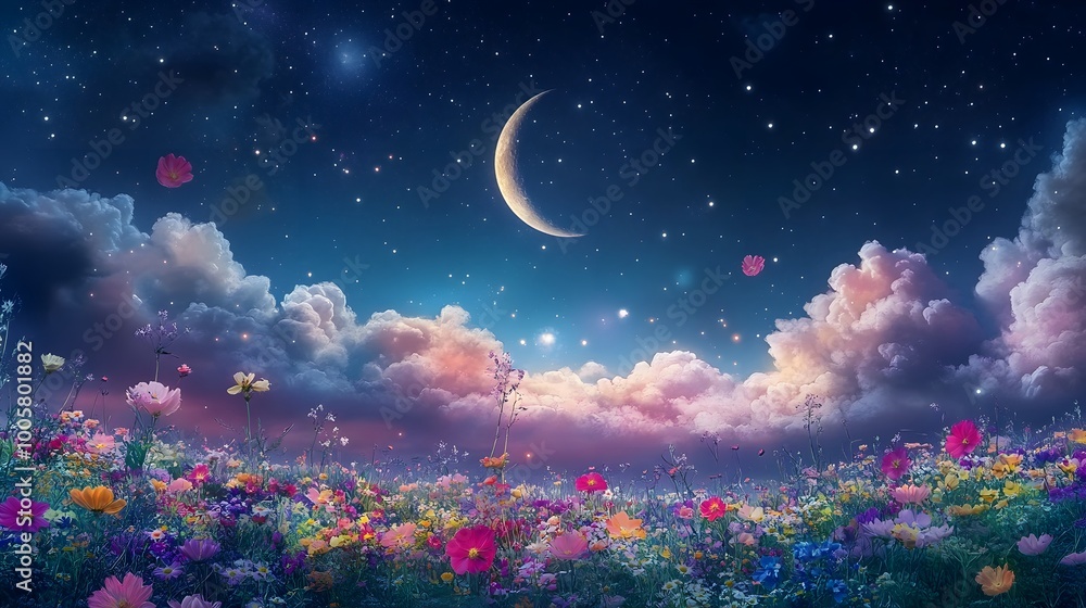 Naklejka premium Serene Crescent Moon in Celestial Scene