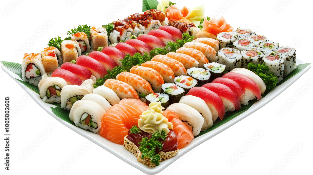 arranged sushi platter on transparent background arranged sushi platter on transparent background