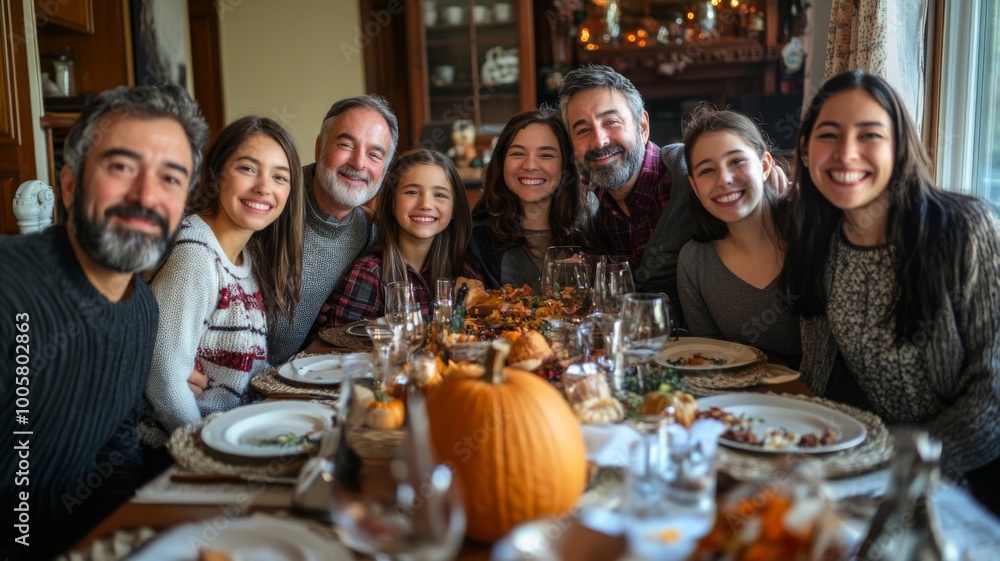 Family Gathering Around a Table of Food and Drinks Family Gathering Around a Table of Food and Drinks