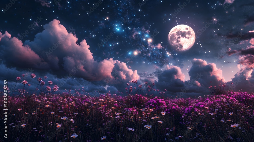 Naklejka premium Tranquil Moonlit Landscape at Night