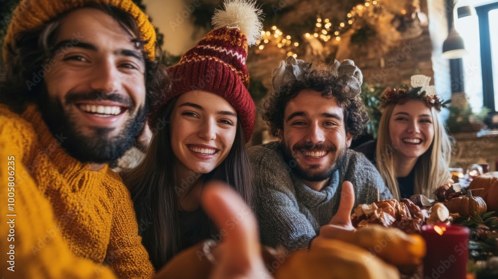 Close-up of Smiling Friends Posing for Photo at Festive Gathering Close-up of Smiling Friends Posing for Photo at Festive Gathering
