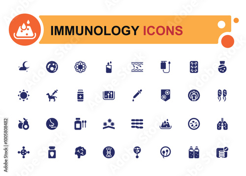 Immunology filled icons set. Solid icons fpr healthy habits, food, antibody, supplement, vitamin and immune system boosting. Vector illustration.