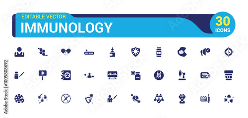 Immunology filled icons set. Solid icons fpr healthy habits, food, antibody, supplement, vitamin and immune system boosting. Vector illustration.
