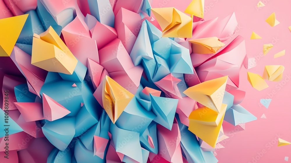 pink blue yellow geometric shape pattern colorful 3d render scene. pink blue yellow geometric shape pattern colorful 3d render scene.