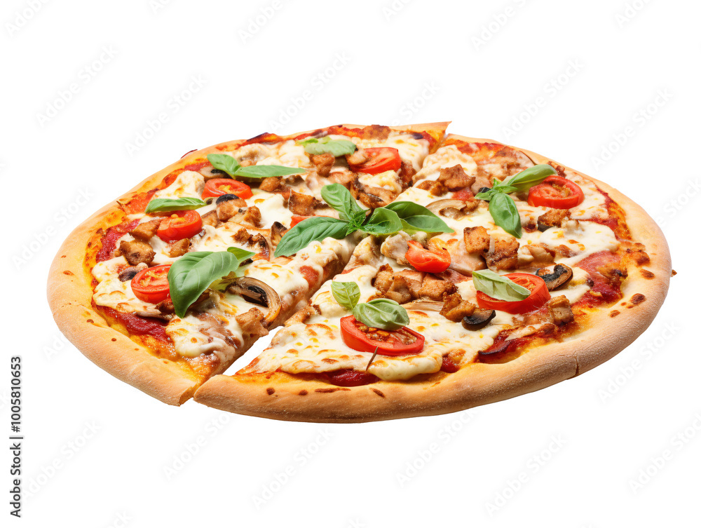 a pizza with tomatoes and basil a pizza with tomatoes and basil