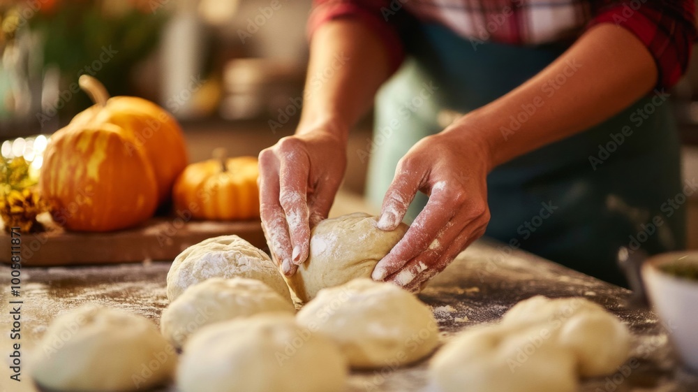 Hands Shaping Dough Balls on a Floured Countertop Hands Shaping Dough Balls on a Floured Countertop