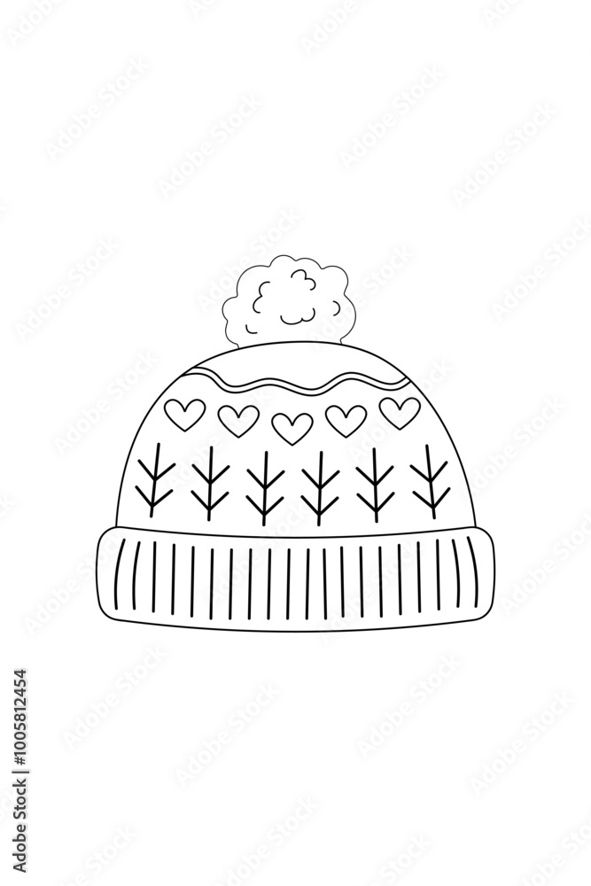 Coloring book, winter hat, outline black and white, illustration on white background. Vector Coloring book, winter hat, outline black and white, illustration on white background. Vector