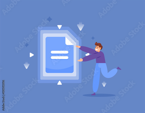 document compression concept. change document size. reduce file size. illustration of a user wanting to change the size of a document. services, technology, and generators. flat style design. elements