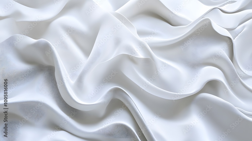 Fototapeta premium 3d render, abstract background with folded textile, white cloth macro, fashion wallpaper wavy layers.
