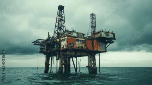 Abandoned Oil Rig in the Ocean.