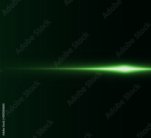 Light green effect reflections, neon illumination in white colors. Bright light lens. Police light effects, lines. Shiny stars, glowing sparks on a black background. Vector green light effect
