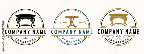 vintage furniture logo set. carved vintage dressing table symbol for a furniture company.	