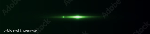 Light green effect reflections, neon illumination in white colors. Bright light lens. Police light effects, lines. Shiny stars, glowing sparks on a black background. Vector green light effect