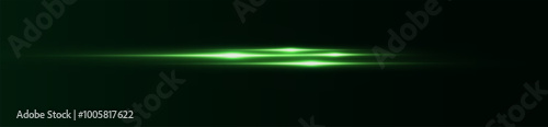 Light green effect reflections, neon illumination in white colors. Bright light lens. Police light effects, lines. Shiny stars, glowing sparks on a black background. Vector green light effect