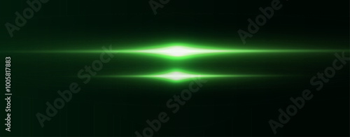 Light green effect reflections, neon illumination in white colors. Bright light lens. Police light effects, lines. Shiny stars, glowing sparks on a black background. Vector green light effect