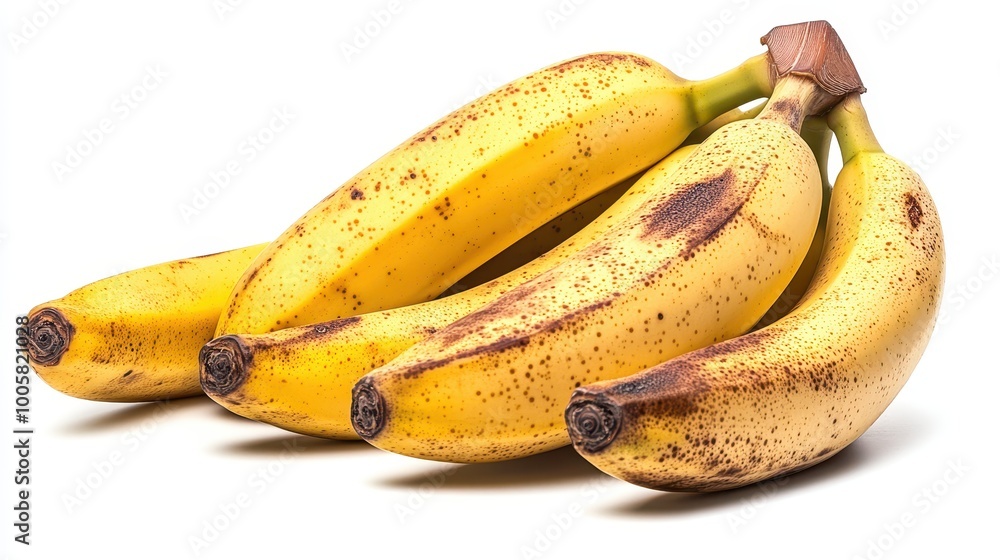 Fresh Ripe Bananas with Brown Spots Isolated on White Background - Perfect for Healthy Eating and Tropical Fruit Themes Fresh Ripe Bananas with Brown Spots Isolated on White Background - Perfect for Healthy Eating and Tropical Fruit Themes