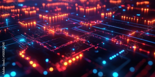 a computer circuit with many colored lights