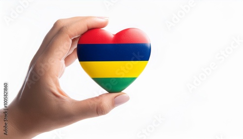 手で持っているモーリシャスの国旗のハート(Heart of Mauritius flag held in hand.)
 photo