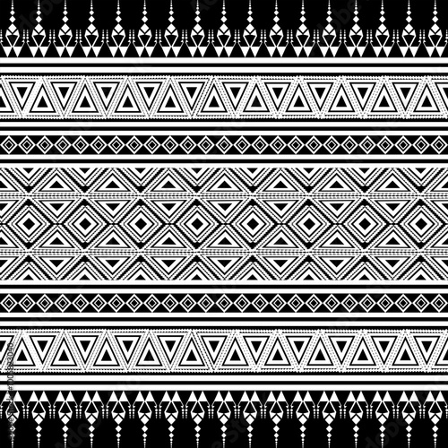 Geometric monochrome vintage Thai abstract tribal seamless Ethnic pattern