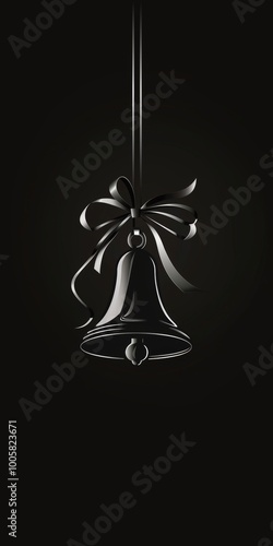 A black bell with a ribbon hanging from it. The image has a dark mood and a sense of mystery photo